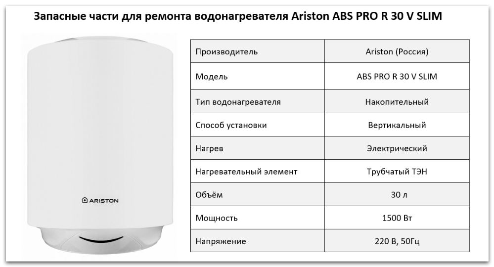 Купить запчасти Ariston ABS PRO R 30 V SLIM в Москве